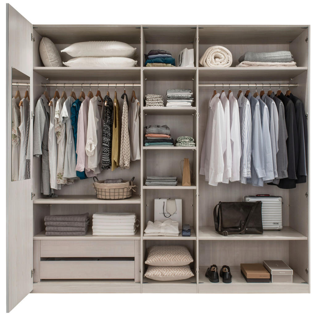 Thumbnail - Novel Drehtürenschrank, Grau, Weiß, Holzwerkstoff, 9 Fächer, 2 Schubladen, 250x216x58 cm, Beimöbel erhältlich, umfangrei...