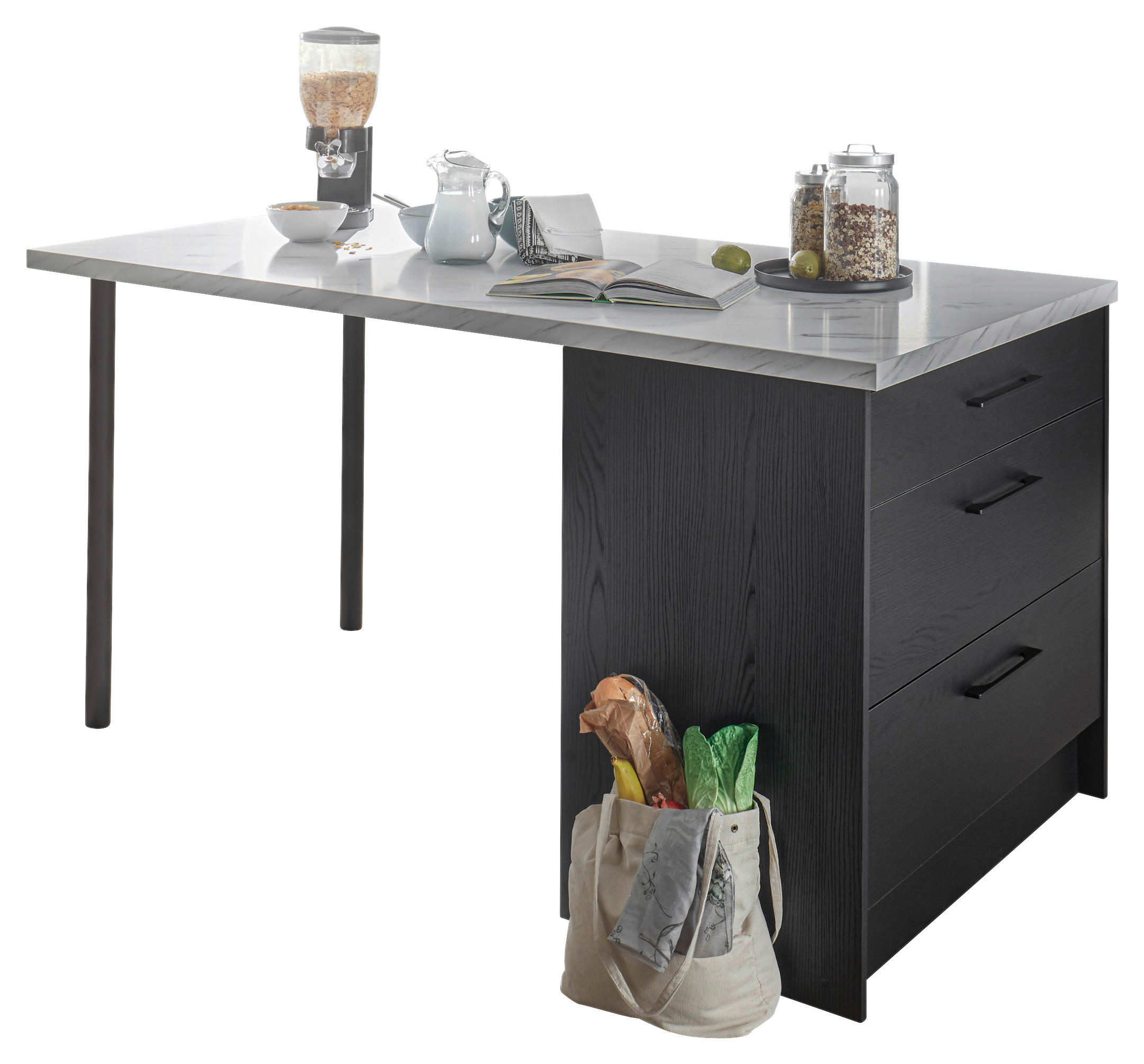KUCHYŇSKÝ OSTRŮVEK - šedá/bílá, Design, kov/kompozitní dřevo (180/91/90cm) - MID.YOU