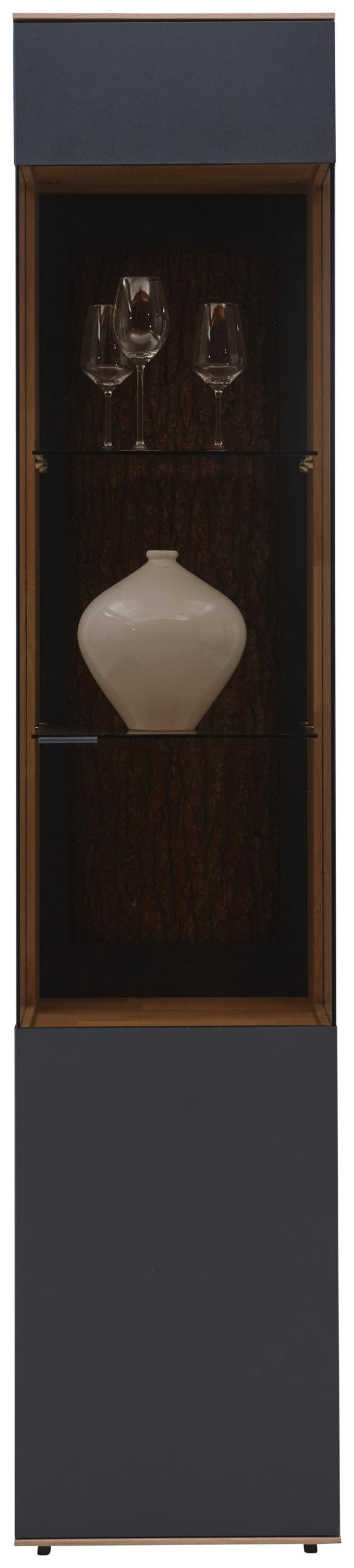 VITRINE in vollmassiv Kerneiche Anthrazit, Eichefarben  - Eichefarben/Anthrazit, Design, Glas/Holz (43/205/44cm) - Valnatura