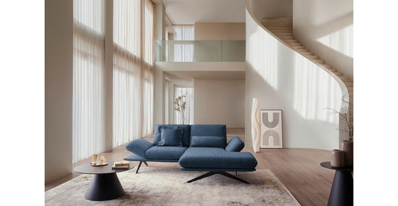 ECKSOFA  in Flachgewebe Blau Rücken echt, Armteilverstellung, Relaxfunktion  234/155 cm  - Blau/Schwarz, Design, Textil/Metall (234/155cm) - Dieter Knoll