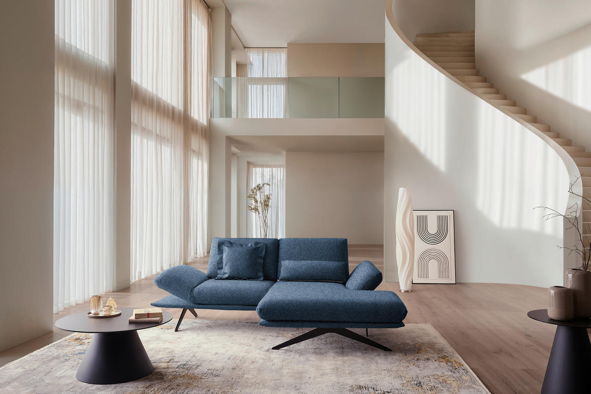 ECKSOFA  in Flachgewebe Blau  234/155 cm  - Blau/Schwarz, Design, Textil/Metall (234/155cm) - Dieter Knoll