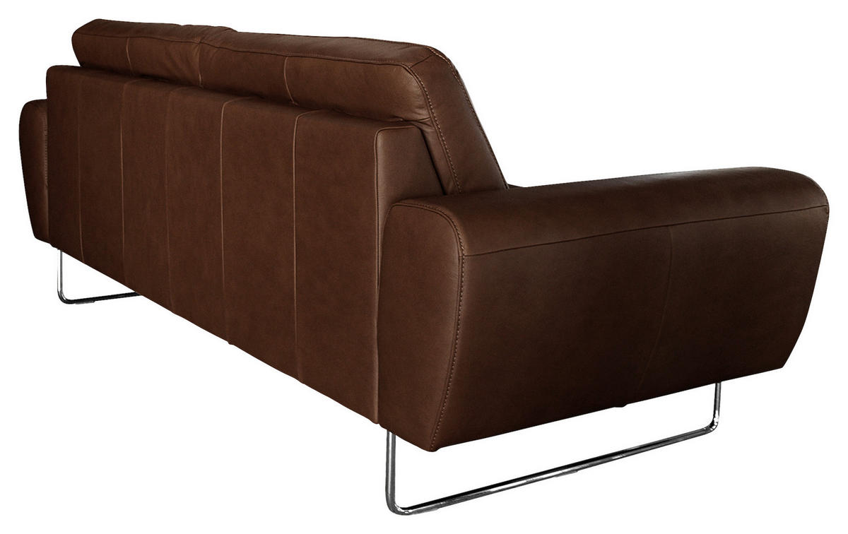 2-SITZER-SOFA in Echtleder Dunkelbraun  - Chromfarben/Dunkelbraun, Design, Leder/Metall (177/85/92cm) - Livetastic