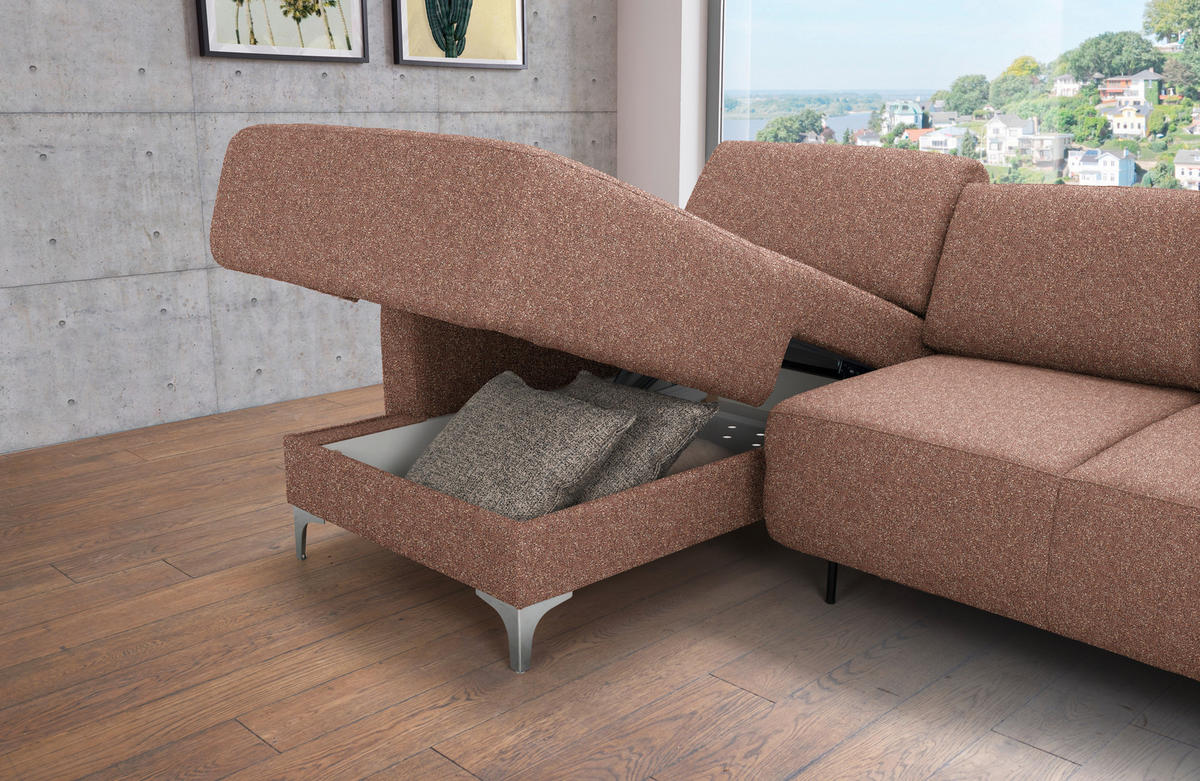 ECKSOFA  in Mikrovelours Terracotta  248/160 cm  - Terracotta/Alufarben, Design, Textil/Metall (248/160cm) - Sedda