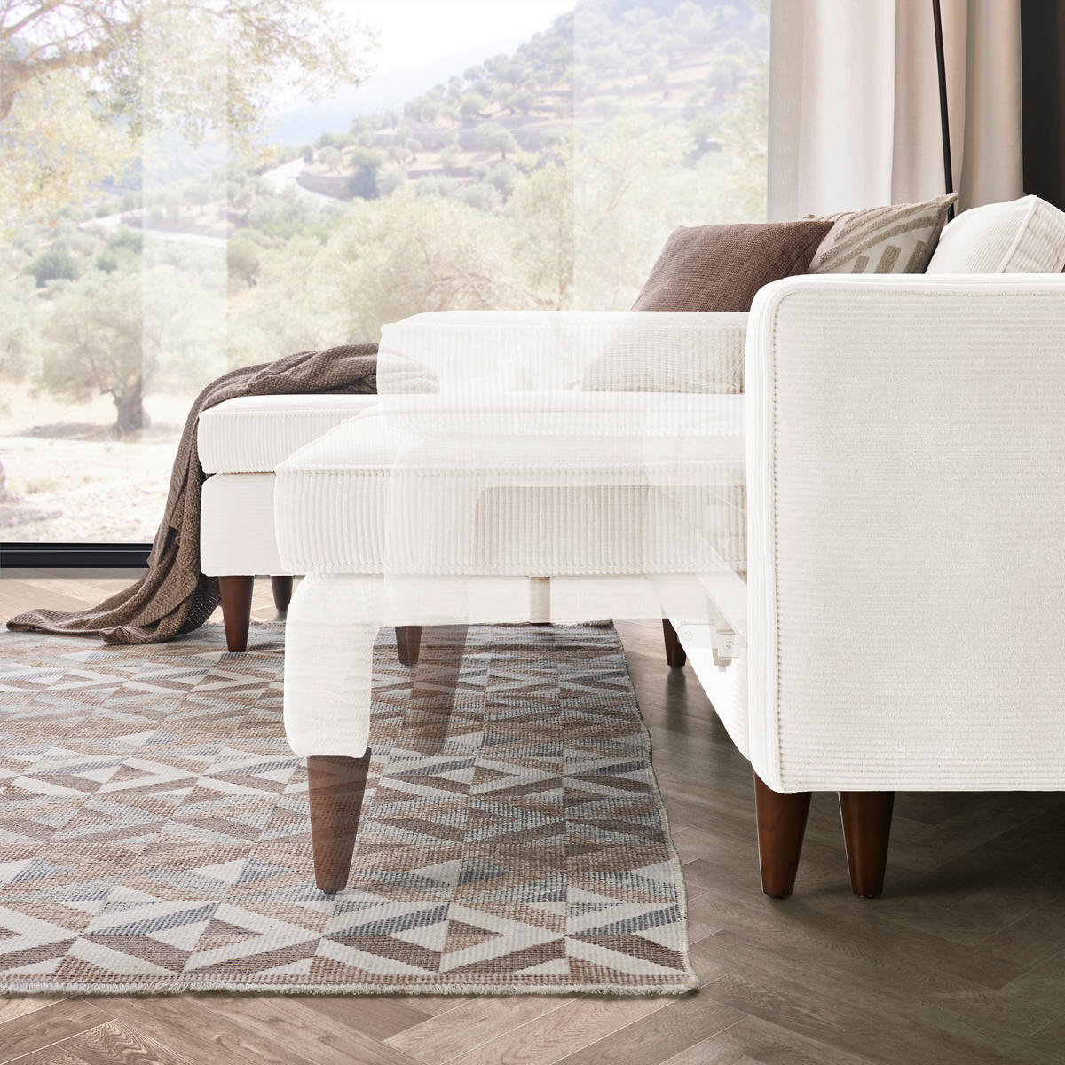 ECKSOFA Creme Cord  - Eichefarben/Creme, MODERN, Holz/Textil (178/261cm) - Livetastic