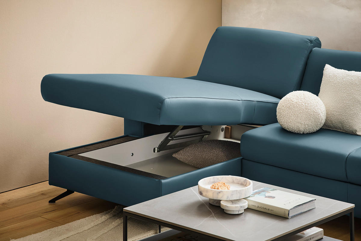 ECKSOFA in Echtleder Blau  - Blau/Schwarz, Design, Leder/Metall (165/267cm) - Lomoco