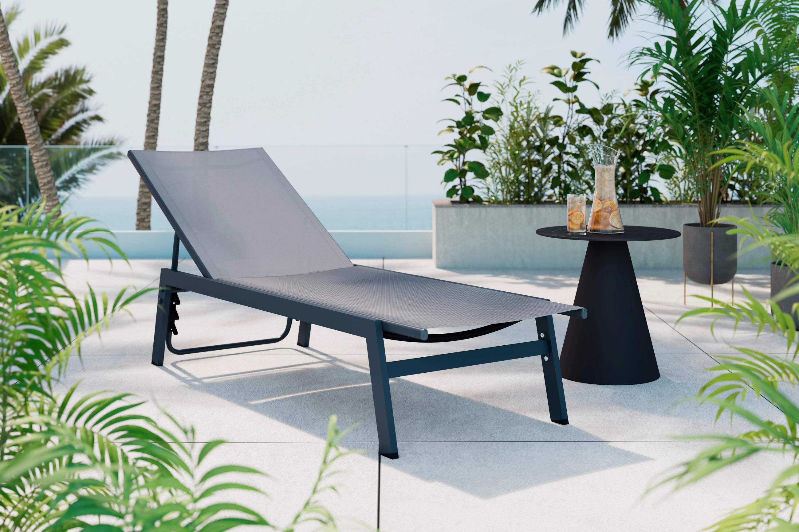 GARTENLIEGE 59/95/160 cm  - Anthrazit, MODERN, Textil/Metall (59/95/160cm) - Ambia Garden