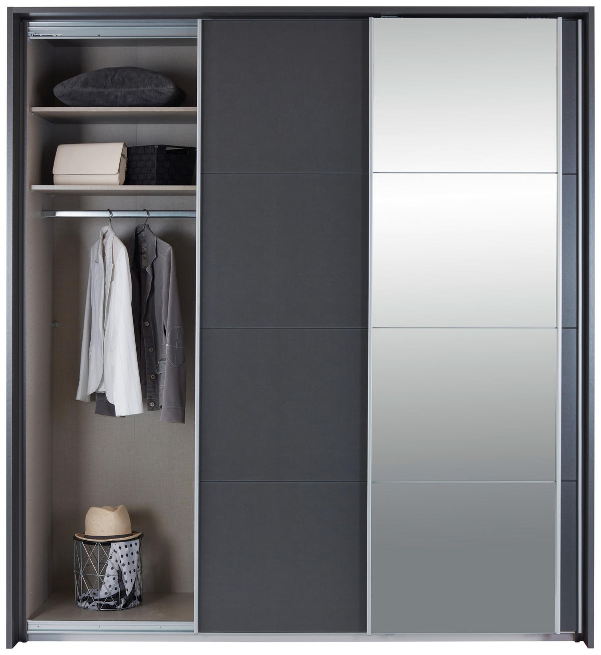 Dulap Cu Uși Culisante, 203/229/62 cm, gri - culoare aluminiu/gri, Basics, metal/material pe bază de lemn (203/229/62cm)
