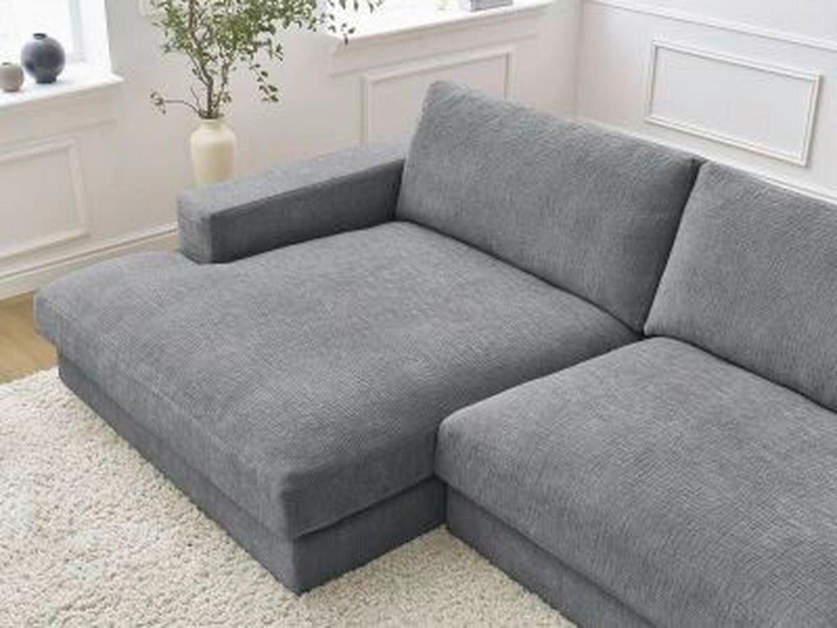 ECKSOFA Ottomane links  LEONARD  Dunkelgrau Struktur  - Dunkelgrau/Schwarz, MODERN, Kunststoff/Textil (159/274cm)
