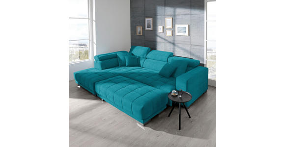 ECKSOFA in Mikrofaser Türkis 207/301 cm - Türkis/Chromfarben, Design, Textil/Metall (207/301cm) - Xora