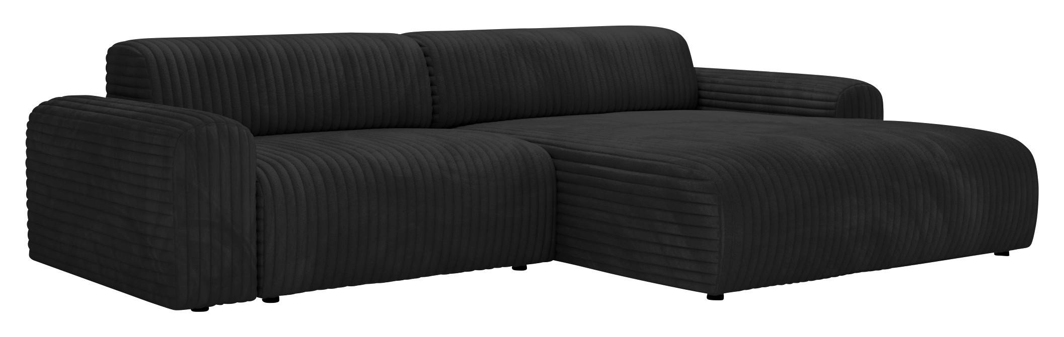 ECKSOFA in Cord Schwarz  - Schwarz, Design, Kunststoff/Textil (292/178cm) - Livetastic