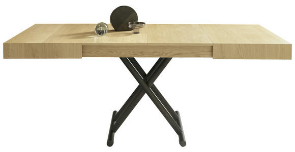 COUCHTISCH/ESSTISCH Eiche furniert, teilmassiv 120-220/80/28-88 cm rechteckig Schwarz, Eichefarben - Eichefarben/Schwarz, Design, Holz/Metall (120-220/80/28-88cm) - Dieter Knoll
