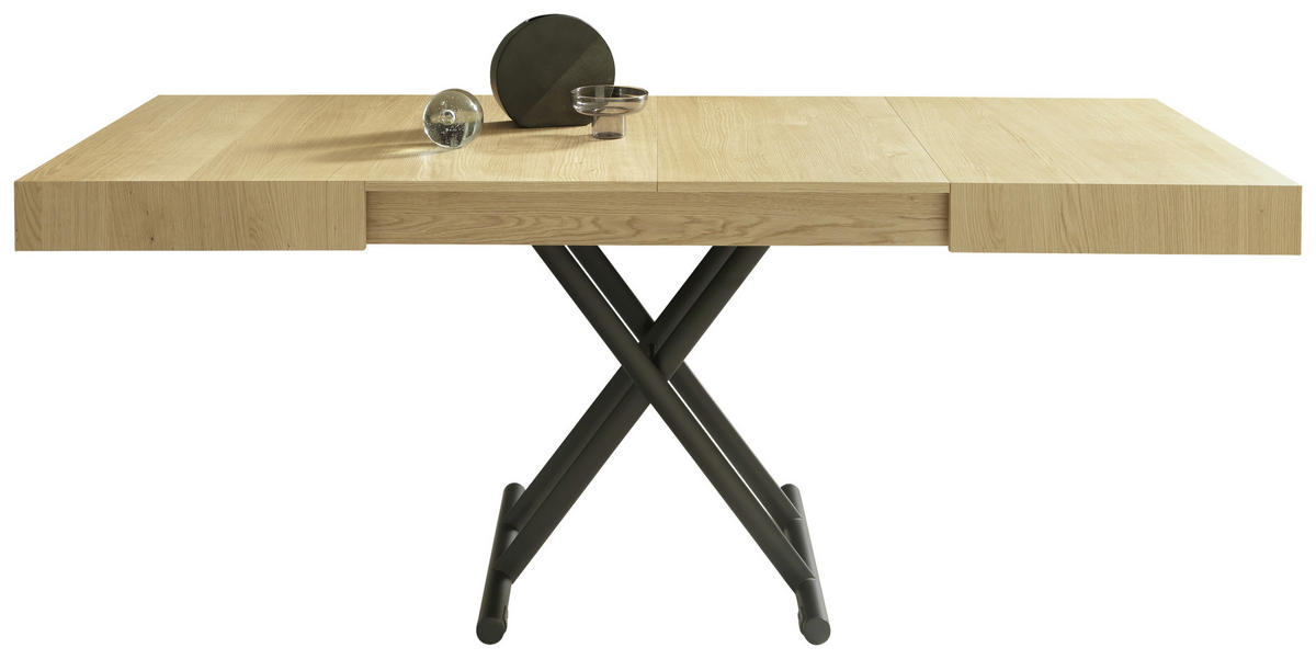 COUCHTISCH/ESSTISCH Eiche furniert, teilmassiv 120-220/80/28-88 cm rechteckig Schwarz, Eichefarben  - Eichefarben/Schwarz, Design, Holz/Metall (120-220/80/28-88cm) - Dieter Knoll