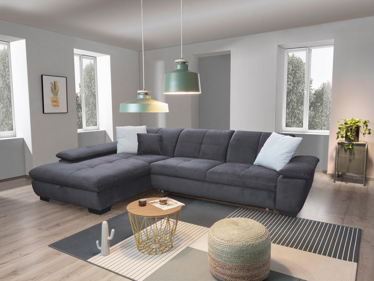 SEDEŽNA GARNITURA, velur siva  - črna/siva, Design, tekstil (204/297cm) - Xora