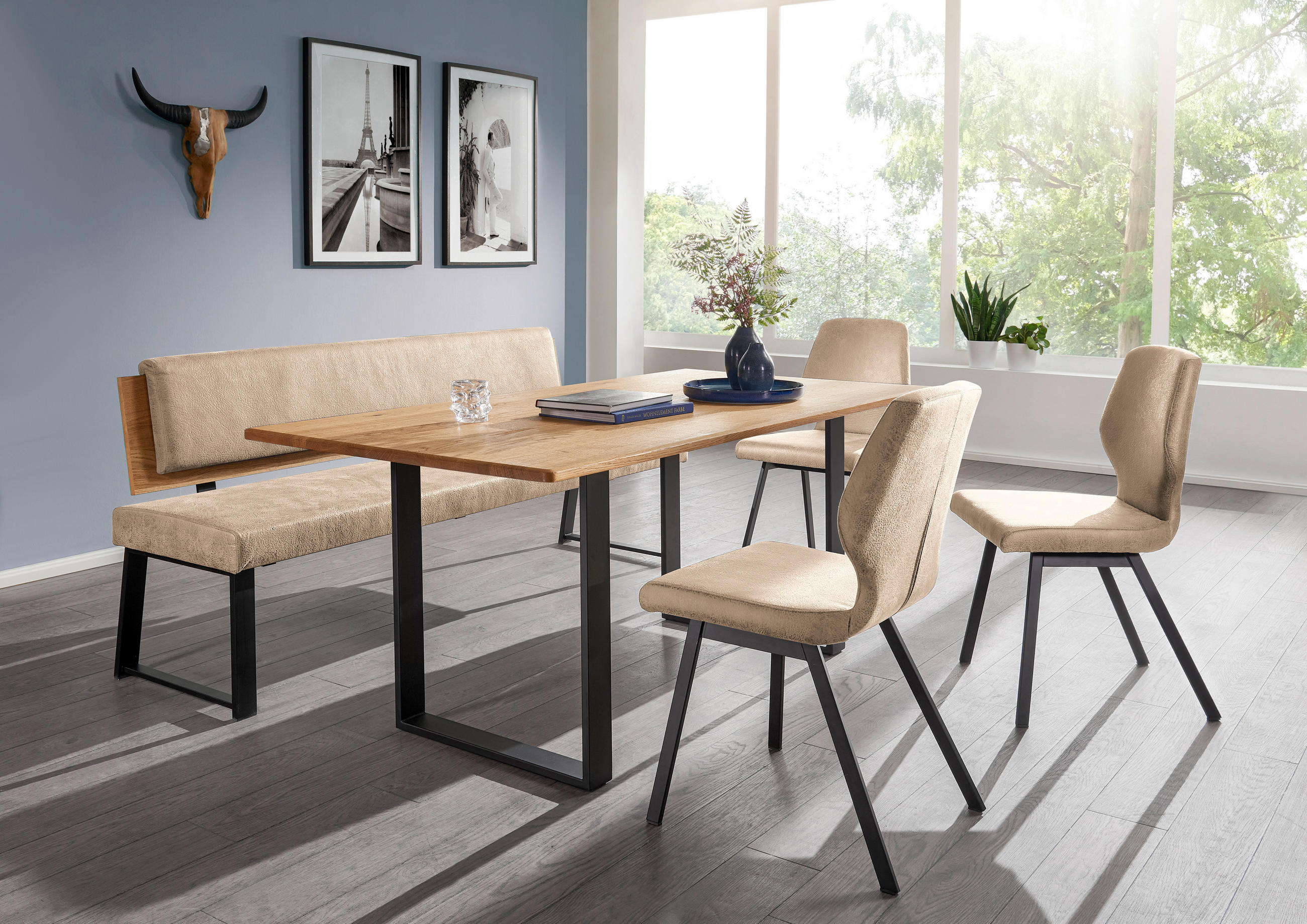 SITZBANK 160/85/60 cm  in Beige  - Beige/Schwarz, Design, Holz/Textil (160/85/60cm) - Venda