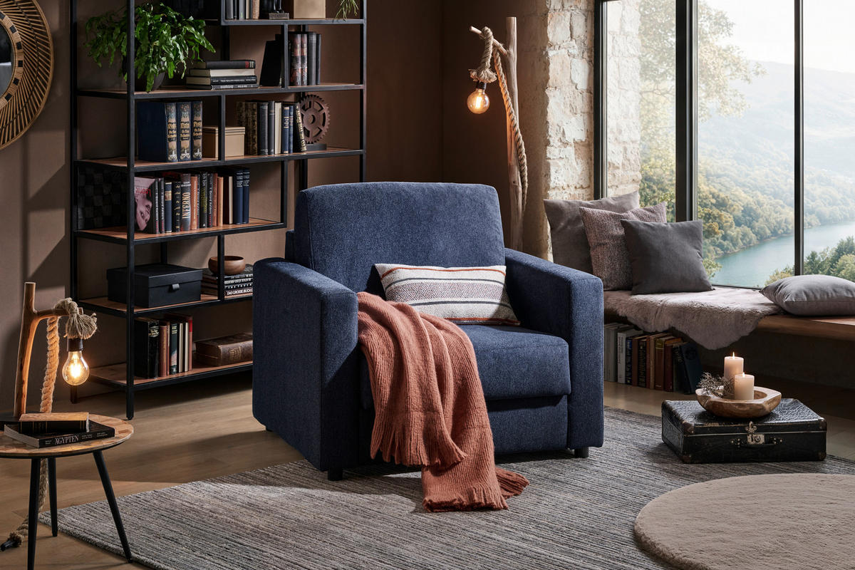 SCHLAFSESSEL Webstoff Dunkelblau    - Schwarz/Dunkelblau, KONVENTIONELL, Textil (104/85/90cm) - Xora