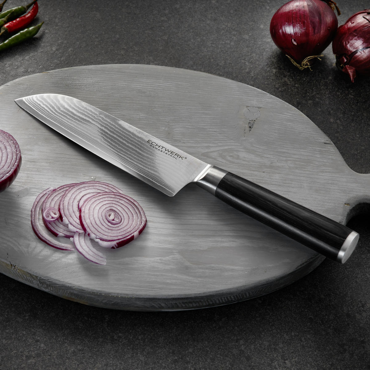 NÔŽ SANTOKU  - čierna/farba ušľachtilej ocele, Modern, kov/drevo (30,5cm) - Echtwerk