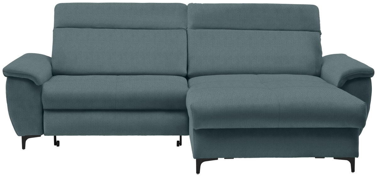 ECKSOFA in Chenille Petrol  - Petrol/Schwarz, Design, Textil/Metall (185/256cm) - Stylife