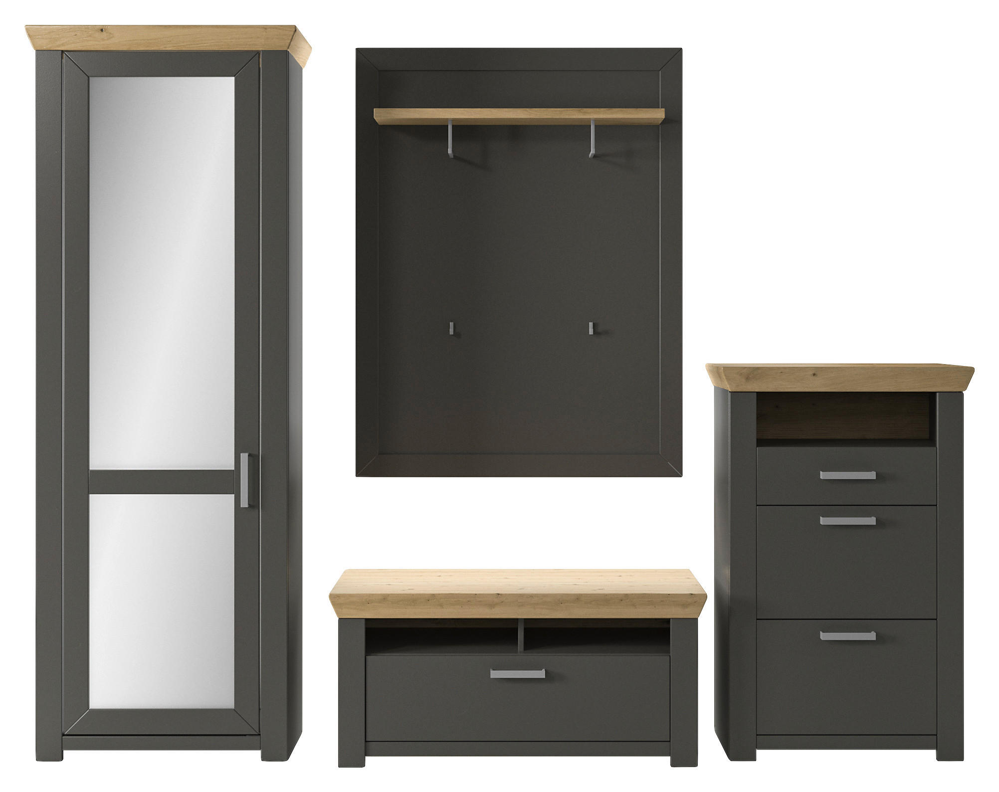 GARDEROBE 4-teilig  in 275/206,6/51,2 cm  - Eichefarben/Graphitfarben, Basics, Holzwerkstoff (275/206,6/51,2cm) - SetOne by Musterring