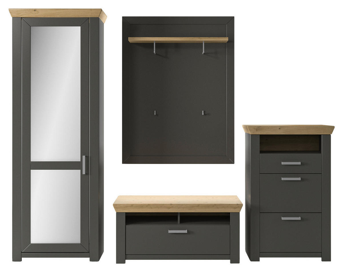 GARDEROBE 4-teilig  in 275/206,6/51,2 cm  - Eichefarben/Graphitfarben, Basics, Holzwerkstoff (275/206,6/51,2cm) - SetOne by Musterring