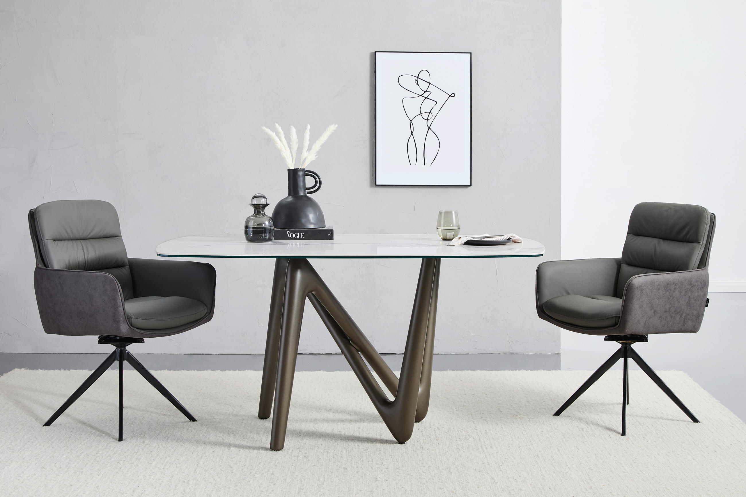 ESSTISCH in Metall, Keramik 150/100/75 cm  - Beige/Anthrazit, Design, Keramik/Metall (150/100/75cm) - Dieter Knoll