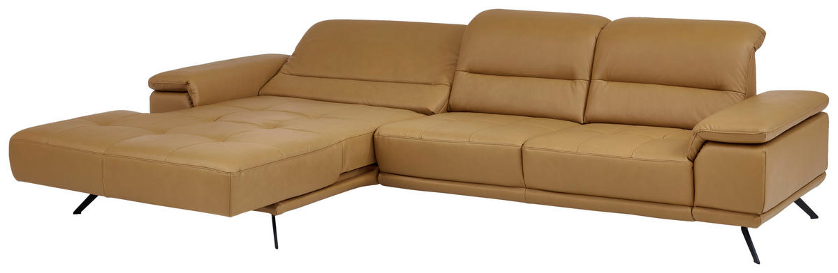 ECKSOFA Echtleder Currygelb  - Currygelb/Schwarz, Konventionell, Leder/Metall (193/343cm) - Beldomo Premium