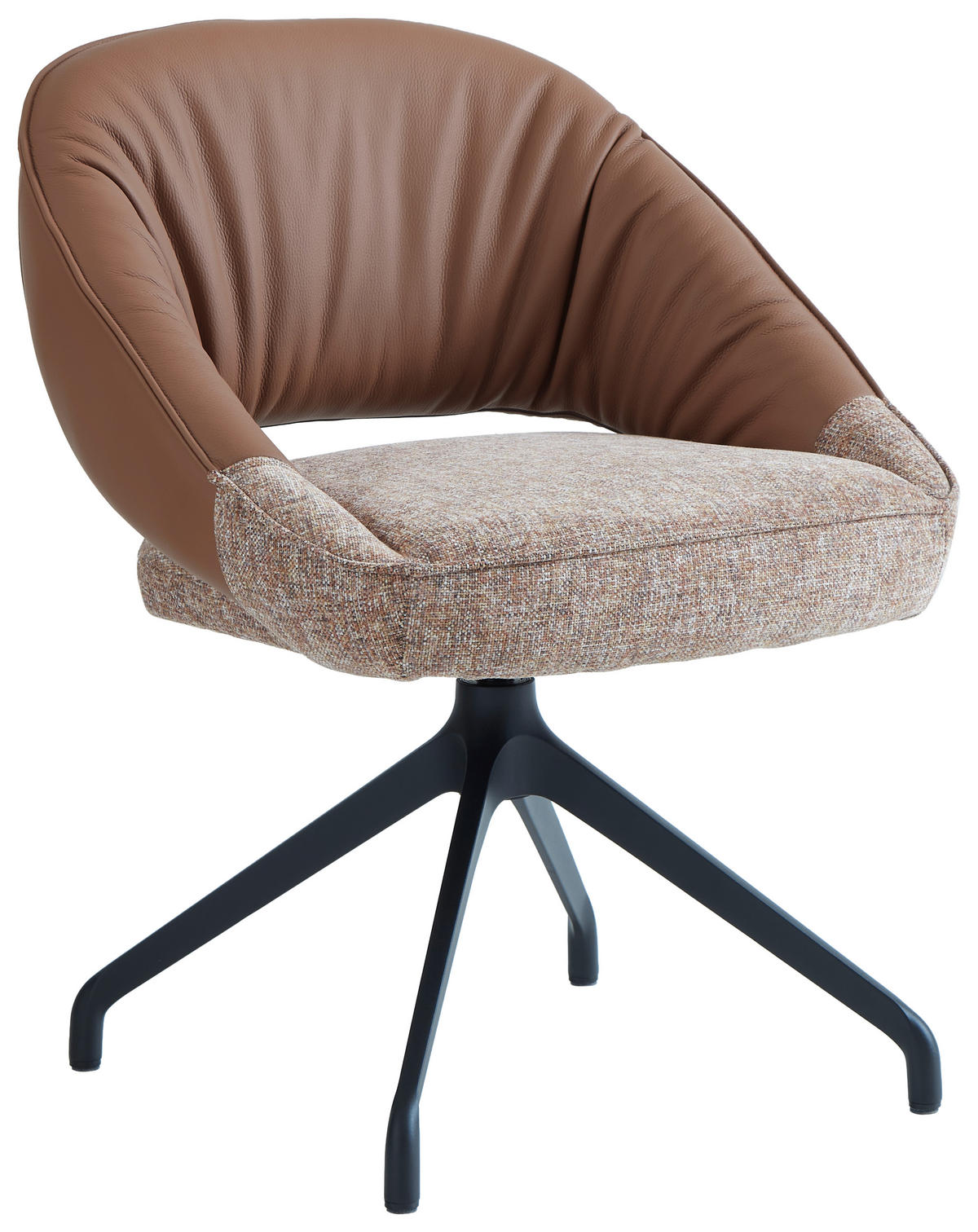 ARMLEHNSTUHL  Sitzfläche 360° drehbar, automatische Rückholfunktion Leinenoptik Echtleder  Schwarz, Cognac  - Cognac/Schwarz, Design, Leder/Textil (60/81/63.5cm) - Dieter Knoll