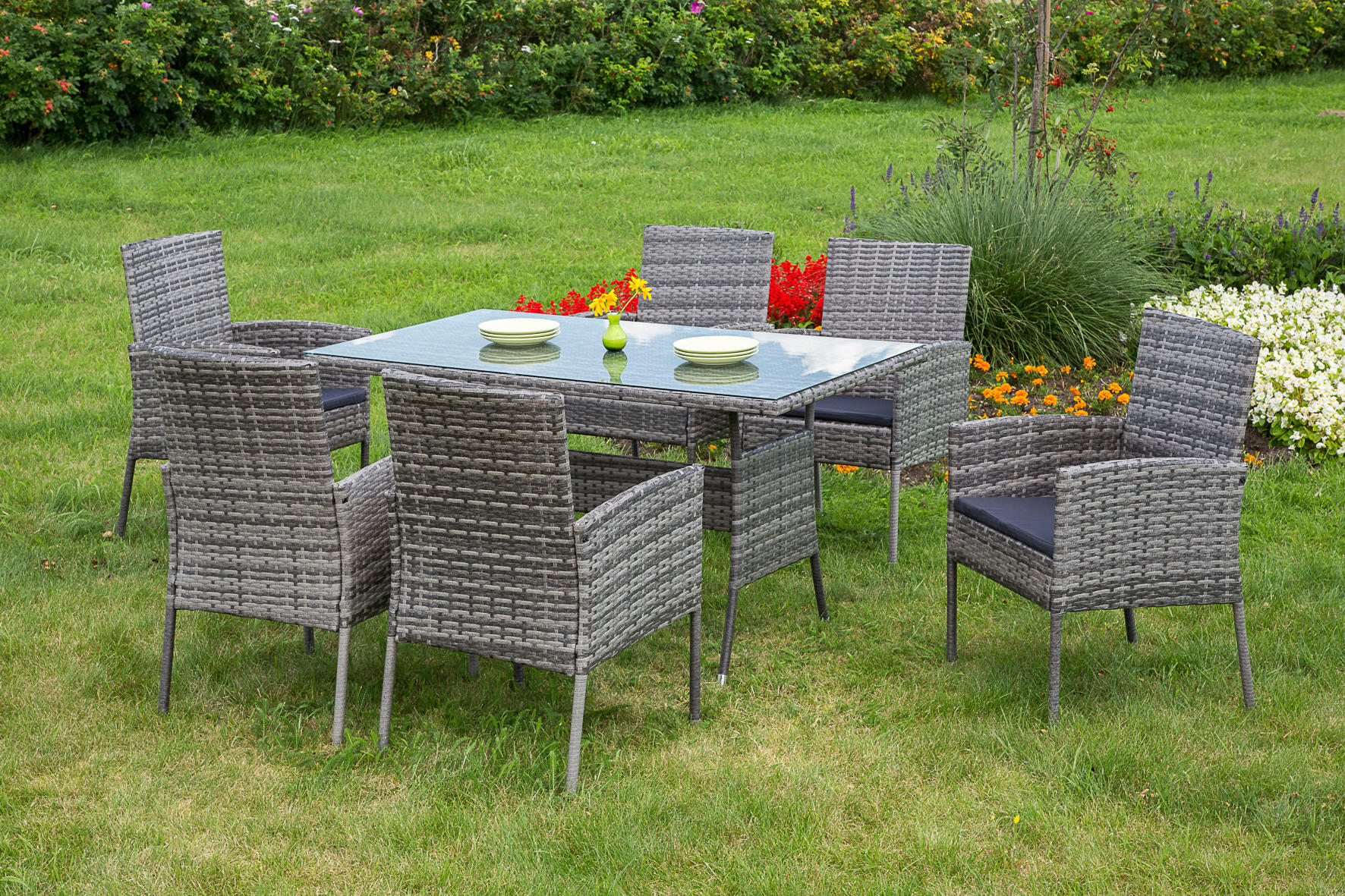 GARTENSET Stahl  - Grau, MODERN, Glas/Kunststoff - Ambia Garden