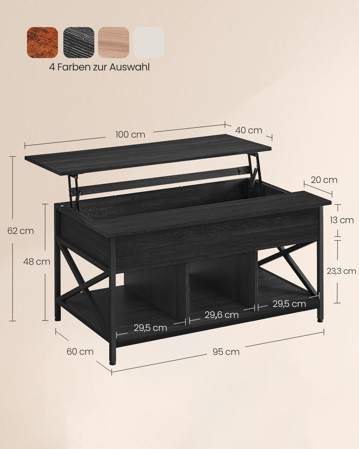 COUCHTISCH in Metall, Holzwerkstoff 100/60/48 cm  - Schwarz/Grau, MODERN, Holzwerkstoff/Metall (100/60/48cm) - MID.YOU