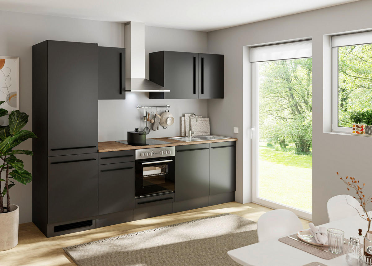 KÜCHENBLOCK 280 cm  in Schwarz  - Eichefarben/Anthrazit, LIFESTYLE, Holzwerkstoff/Kunststoff (280cm) - P & B