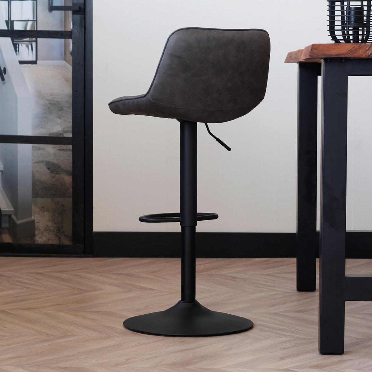 BARHOCKER-SET Mikrofaser Anthrazit gastro- und objekttauglich  - Anthrazit/Schwarz, LIFESTYLE, Textil/Metall (49/87/43cm) - MID.YOU