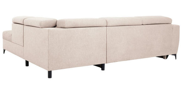 ECKSOFA Creme Velours  inkl. Bettkasten, Schlaffunktion, Rücken echt, Kopfteilverstellung, Liegefläche im Originalstoff  - Creme/Schwarz, KONVENTIONELL, Textil/Metall (255/217cm) - Carryhome