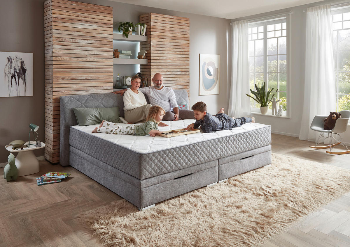 FAMILIENBETT - Chromfarben/Grau, KONVENTIONELL, Kunststoff/Textil (240/200cm) - Boxxx