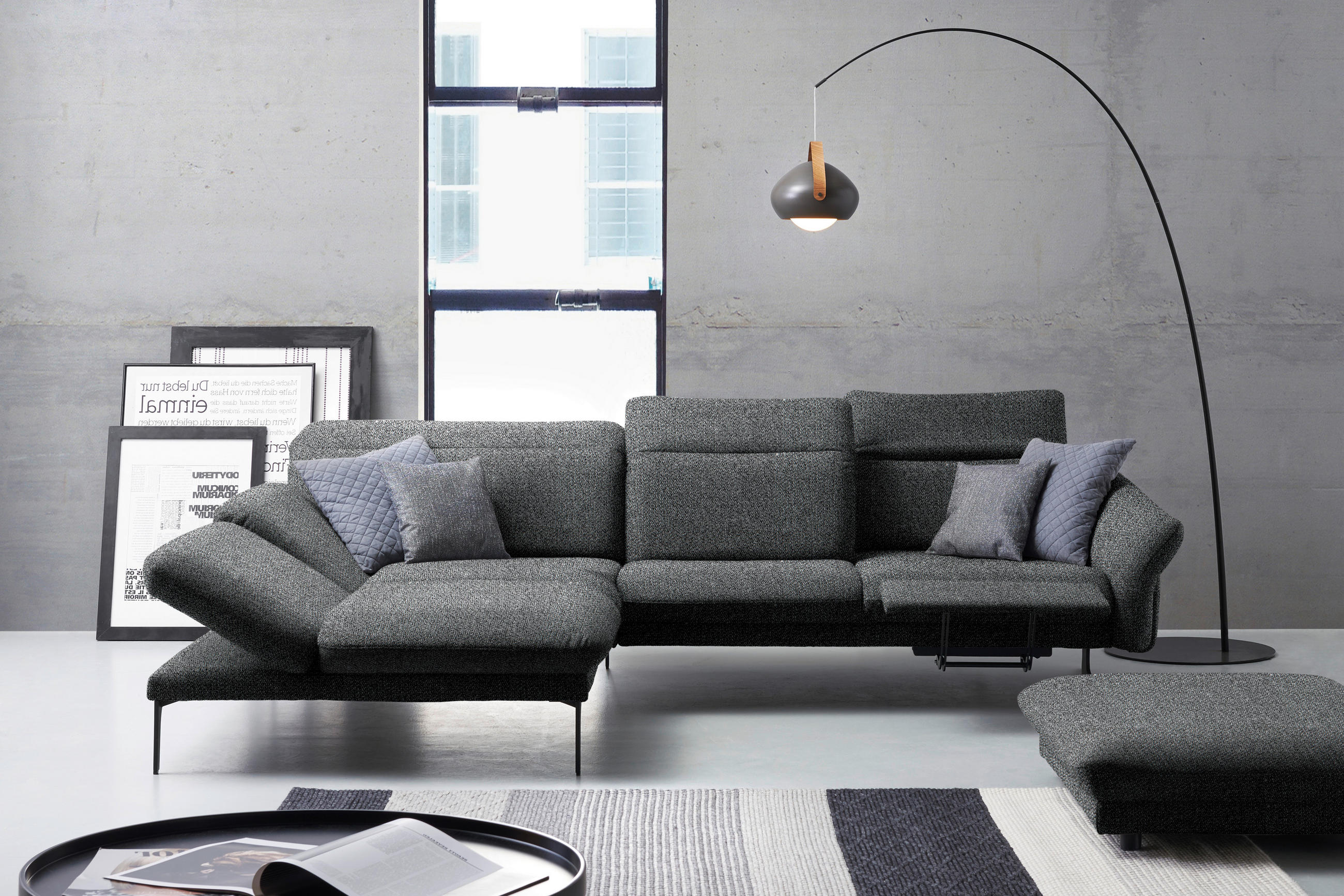ECKSOFA in Webstoff Grau  - Anthrazit/Grau, Design, Textil/Metall (203/299cm) - Himolla