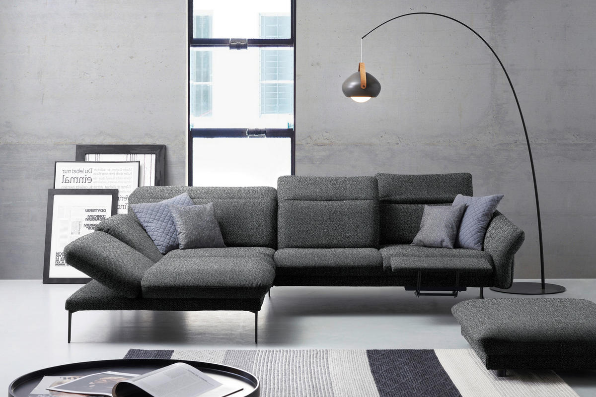 ECKSOFA in Webstoff Grau  - Anthrazit/Grau, Design, Textil/Metall (203/299cm) - Himolla