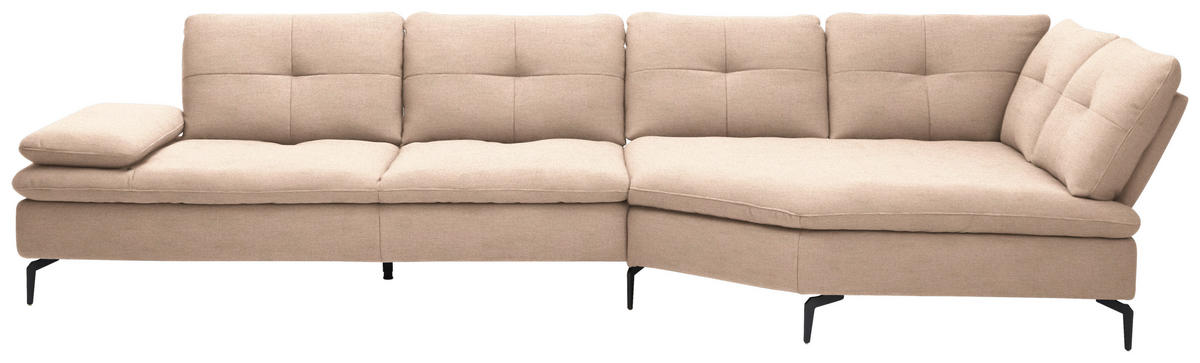 ECKSOFA in Flachgewebe Hellbraun  344/157 cm  - Hellbraun/Schwarz, Design, Textil/Metall (344/157cm) - Chilliano