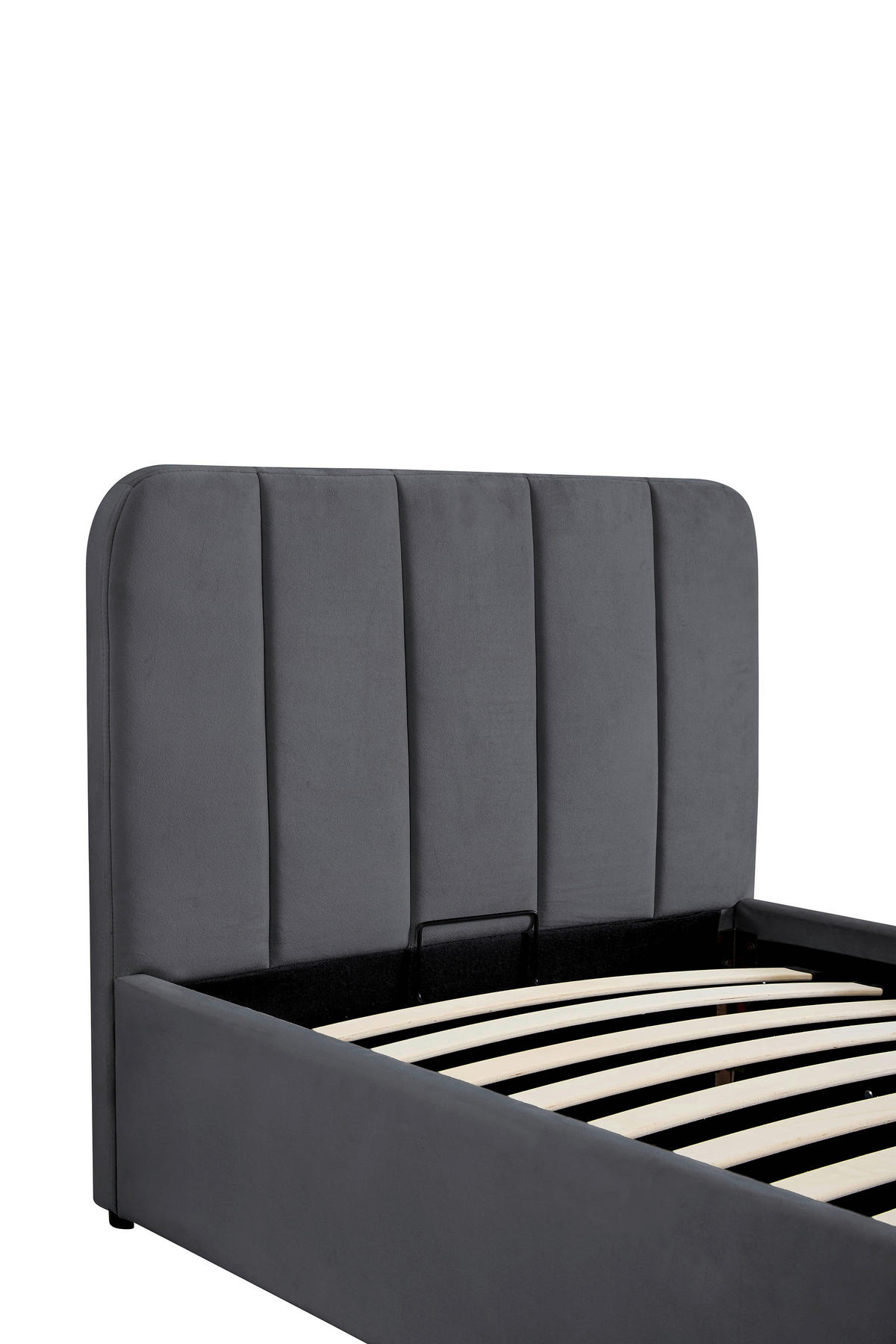 POLSTERBETT 90/200 cm, inkl. gepolstertes Kopfteil, Lattenrost, Bettkasten,  in Grau  - Schwarz/Naturfarben, Design, Holz/Kunststoff (90/200cm) - Boxxx