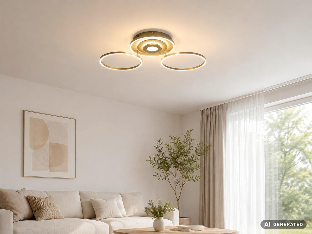 LED-DECKENLEUCHTE Miles 99,2/57/11,5 cm  - Champagner/Goldfarben, Design, Kunststoff/Metall (99,2/57/11,5cm) - Globo