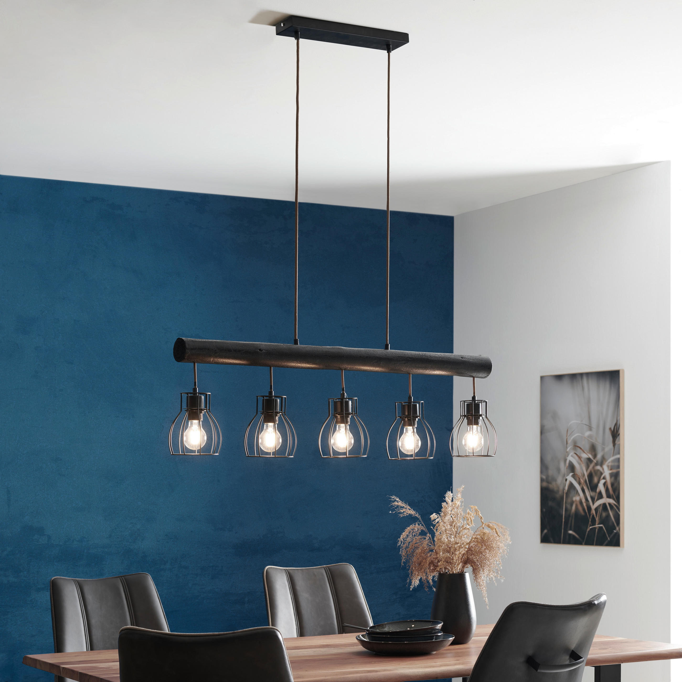 HÄNGELEUCHTE 104/13,6/140 cm   - Schwarz, LIFESTYLE, Holz/Metall (104/13,6/140cm) - Globo