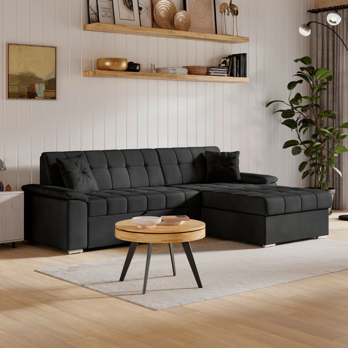 ECKSOFA Schwarz Zierkissen  - Schwarz, Trend, Textil (257/167cm) - Livetastic