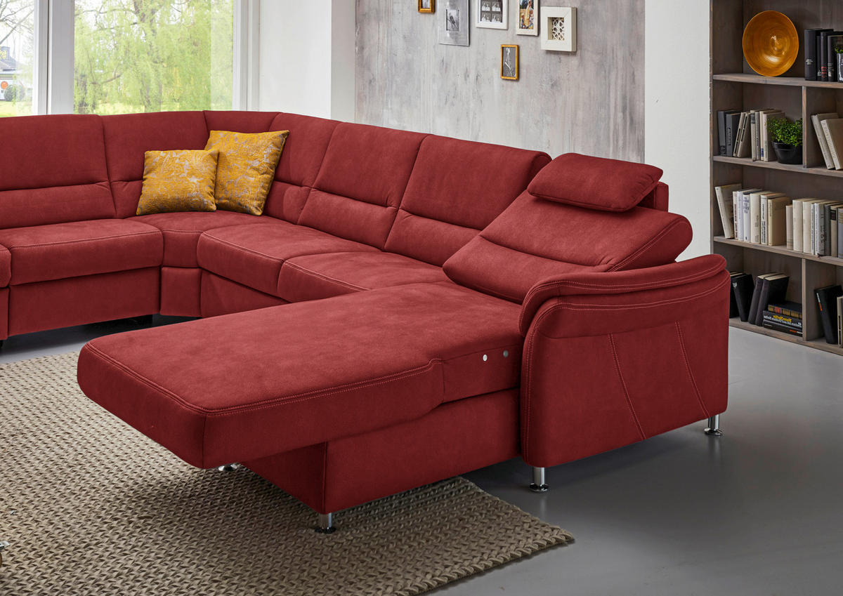 SOFFA i mikrofiber röd  - röd/aluminiumfärg, Klassisk, metall/textil (262/335/173cm) - Beldomo System