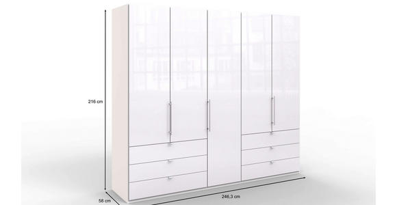 FALTTÜRENSCHRANK 250/216/58 cm 3-türig  - Chromfarben/Weiß, KONVENTIONELL, Glas/Holzwerkstoff (250/216/58cm) - Venda