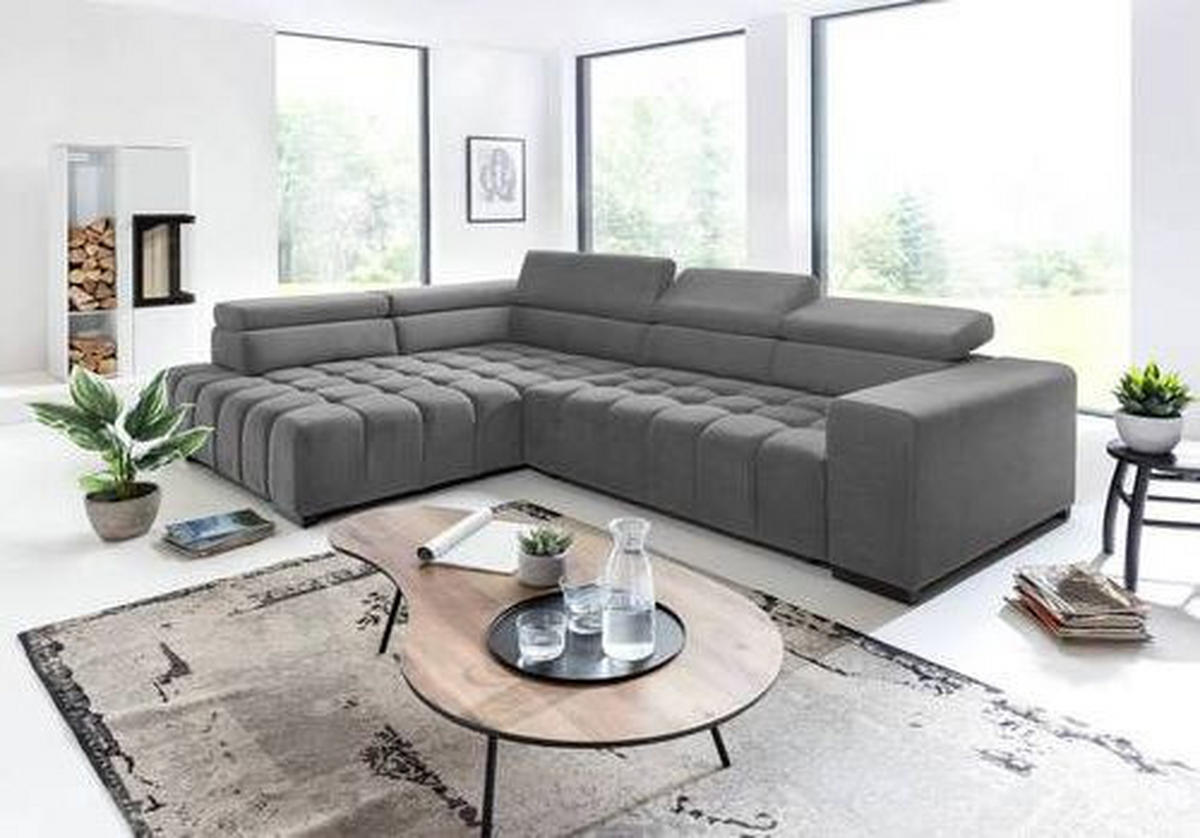 ECKSCHLAFSOFA Grau Velours  - Schwarz/Grau, Design, Holz/Textil (201/307cm) - Livetastic
