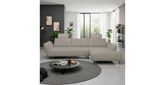 ECKSOFA Taupe Chenille Armlehnenkissen, Rücken echt, Sitztiefenverstellung  - Taupe/Schwarz, KONVENTIONELL, Textil/Metall (313/215cm) - Hom`in