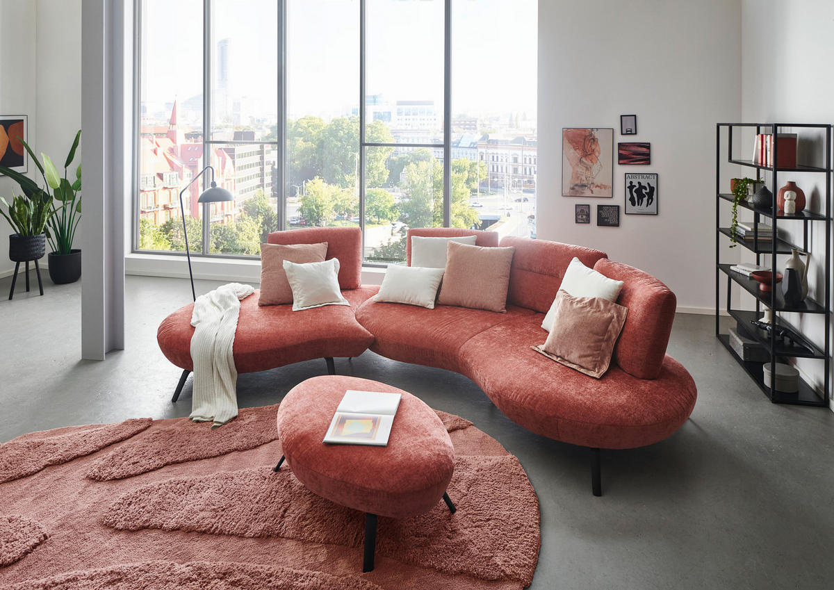 BIGSOFA Flachgewebe Rot  - Rot/Schwarz, Design, Textil/Metall (456/93/138cm) - Moderano
