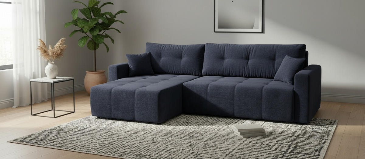 ECKSOFA LAGUNA Dunkelblau Frottee  - Schwarz/Dunkelblau, Design, Kunststoff/Textil (143/260cm) - MID.YOU
