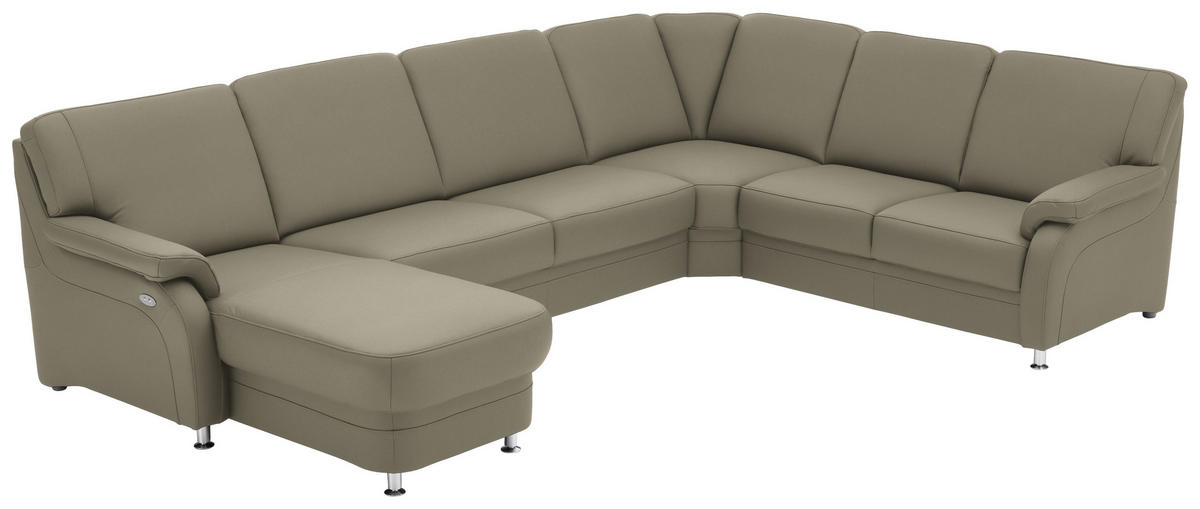 WOHNLANDSCHAFT  in Echtleder Ecru  - Ecru/Alufarben, KONVENTIONELL, Leder/Metall (165/329/239cm) - Beldomo Premium