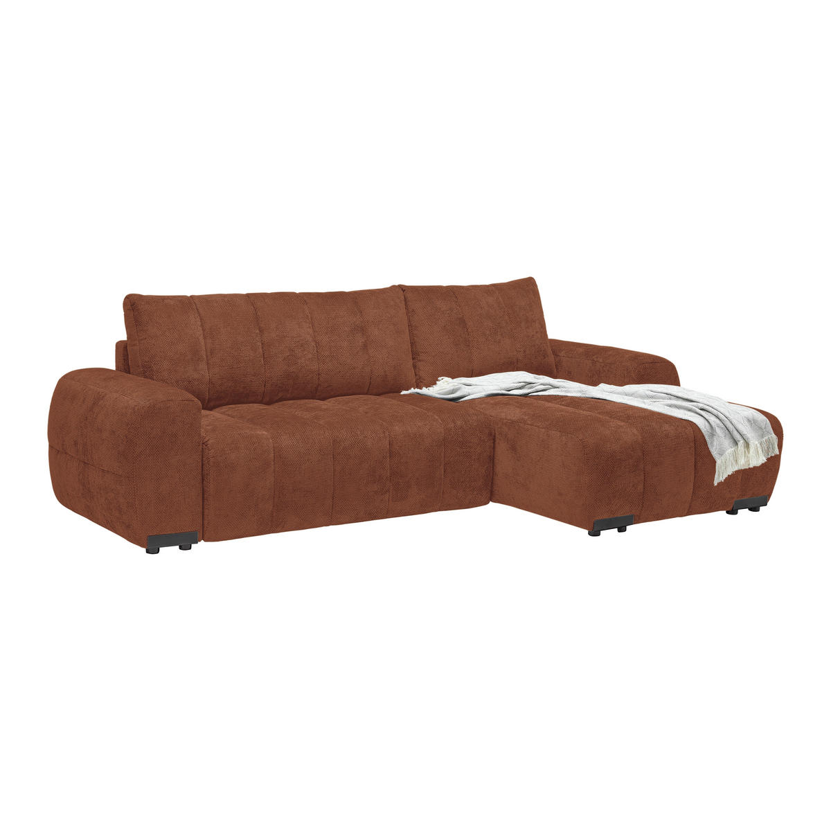 ECKSOFA Flachgewebe Terracotta  - Schwarz Hochglanz/Terracotta, Modern, Textil/Metall (273/93/166cm) - MID.YOU