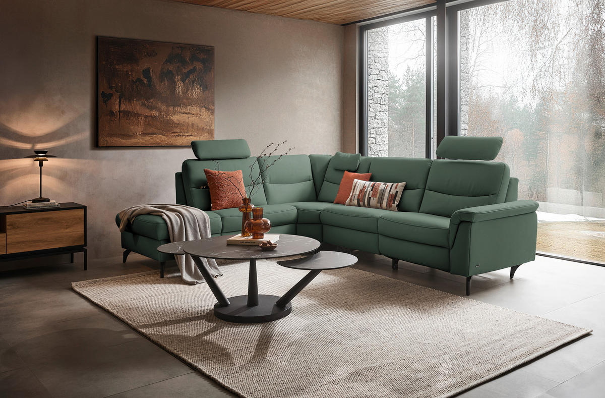 ECKSOFA in Echtleder Waldgrün  249/280 cm  - Waldgrün/Anthrazit, Design, Leder/Metall (249/280cm) - Himolla Komfortklass