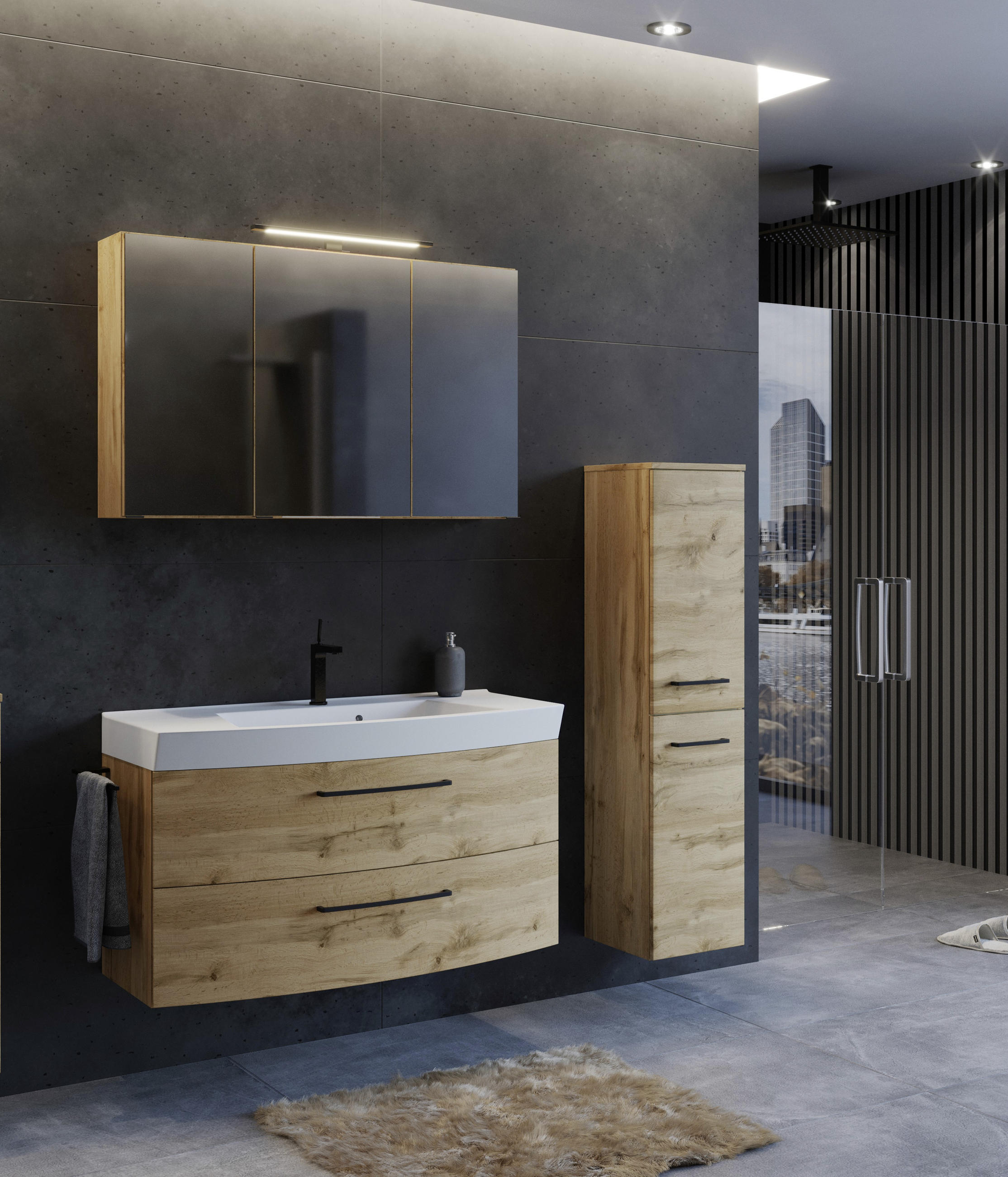 BADEZIMMER  in 130 cm  - Eichefarben/Weiß, MODERN, Keramik/Holzwerkstoff (130cm) - Held