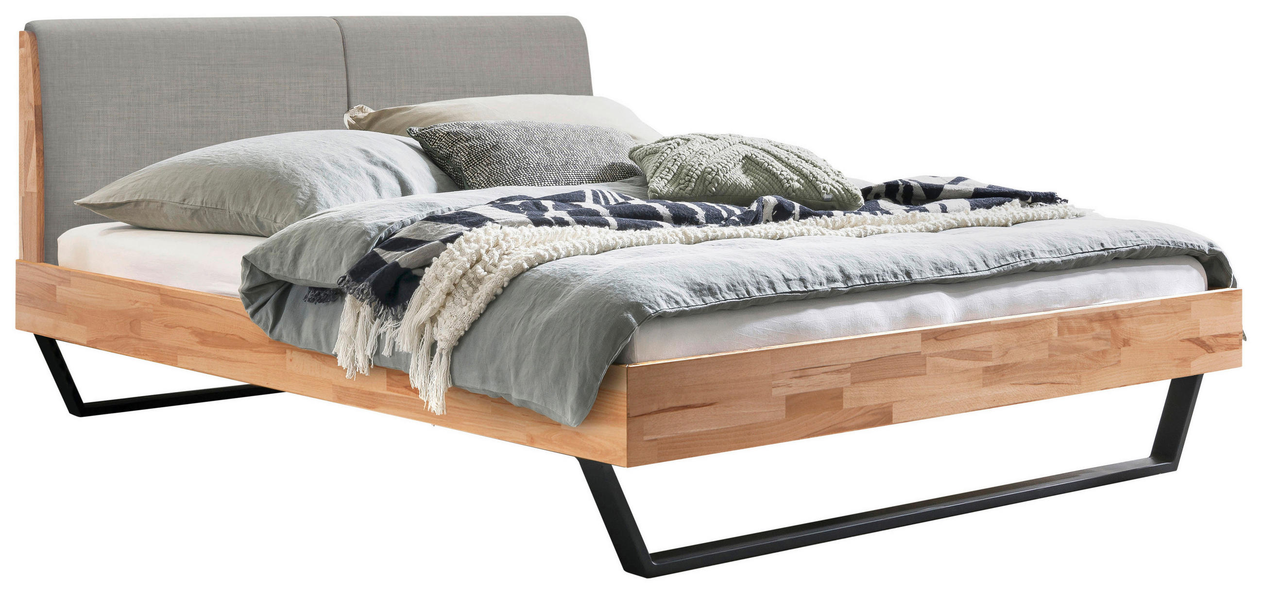 BETT 140/200 cm  in Anthrazit, Kernbuche  - Anthrazit/Hellgrau, Natur, Holz/Metall (140/200cm) - Hasena